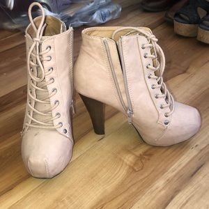 Pink lace up booties